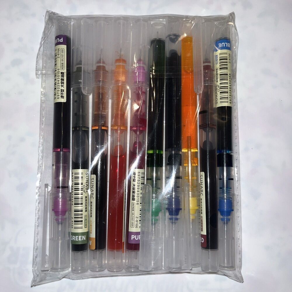 Brand New Set Of 10 Sunabc High Quality Needle Type Colored Bold Gel Pens